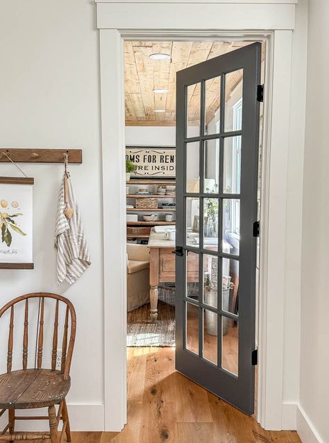 French Door Color Ideas, Painted French Doors Interior, Painted Pantry Doors, French Doors Office, Painted French Doors, Office French Doors, French Door Interior, Painted Pantry, Master Addition