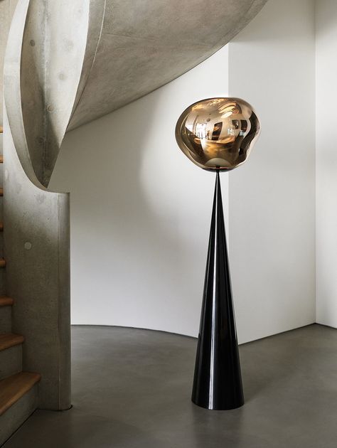 Melt LED Cone Fat Floor Lamp by Tom Dixon – Really Well Made Floor To Celing Lamp, Unique Floor Lamp, Tom Dixon Melt, Luxury Lamp, Copenhagen Furniture, Captivating Aesthetic, Silver Floor Lamp, Unique Floor Lamps, Luxury Lamps