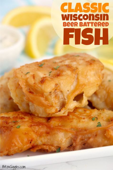 Classic Wisconsin Beer Battered Fish - A homemade beer batter makes these fish fillets flaky and extra crispy. This is our family's original recipe and a true Wisconsin classic! #bitzngiggles #Wisconsin #fishfry #fish #beerbattered #beerbatter #deepfried #recipe #beer #batter #deepfry Cobb Fish Recipe, Homemade Beer Batter, Fried Fish Batter, Beer Battered Fish Recipes, Beer Battered Cod, Fish Fry Recipe, Fish Boil, Fish Batter Recipe, Beer Battered Fish