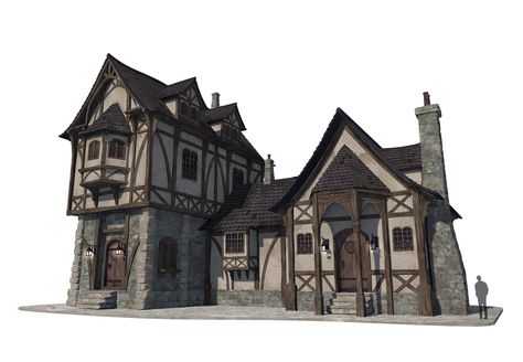 ArtStation - Medieval houses&town, Soyun Lee 이소연 Medieval Architecture Concept Art, Medieval Village Layout, Medieval Town Layout, Bloxburg Medieval, Mordheim Art, Medieval Townhouse, Medieval Homes, Medieval Farmhouse, Sims Architecture