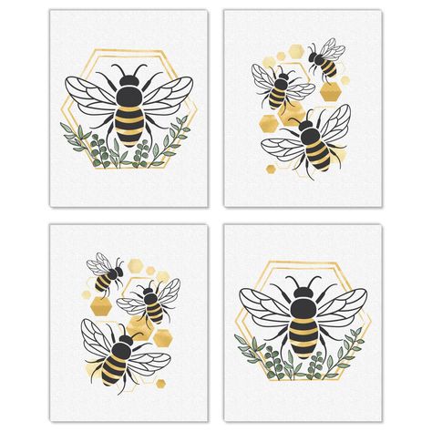 PRICES MAY VARY. Little Bumblebee Artisms INCLUDES: Set of 4 linen paper wall art prints. Each print SIZE 8 inches x 10 inches. These 4 unframed prints are perfect home decor for your kitchen, living room, den. WALL ART SET: Little Bumblebee unframed prints are a coordinating set of 4 prints that will give your wall a pulled together look. This set is printed for portrait wall art display. Choose to display as gallery wall set or use each print to style 4 individual moments throughout your home. Linen Paper Texture, Bumble Bee Nursery, Bee Room, Bee Nursery, Bee Drawing, Bee Wall Art, Honey Bee Decor, Alphabet Nursery, Wall Art Decor Prints