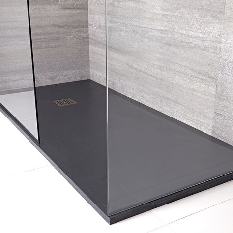 Shower Trays Bathroom, Low Profile Shower Tray, Slate Effect Shower Tray, Shower Tray Ideas Walk In, Black Shower Tray Bathroom Ideas, Ensuite Shower Room Ideas, Shower Tray Ideas, Slate Shower Tray, Walk In Shower Tray