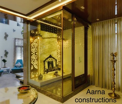 Turning dreams into reality Glass Puja Room, Glass Pooja Room Design, Thotti Mane, Pooja Shelf, Mandir Ideas, House Temple, Residential And Commercial Building, Worship Design, Puja Ghar