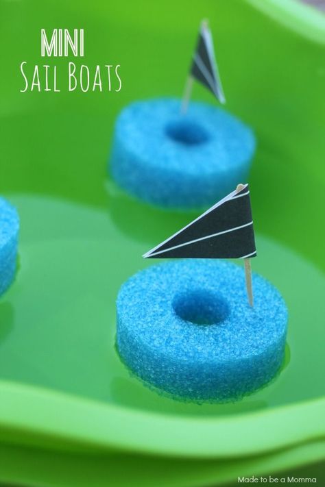 Mini Sail Boats are a fun playtime activity for kids! The Big Ship Sails Activities, Raingutter Regatta, Made To Be A Momma, Easy Stem, Tooth Pick, Mini Pool, Stem Activity, Pool Noodle, Deep Breathing