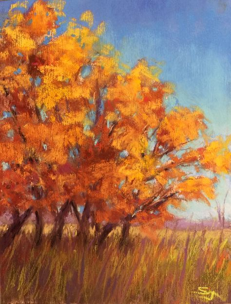 "Dressed for Autumn" / pastel painting by Susan Jenkins / 6" x 8" Soft Pastel Fall Paintings, Susan Jenkins Pastel, Landscape Pastel Drawing, Autumn Oil Pastel, Fall Oil Pastel Art, Oil Pastel Fall, Landscape Oil Pastel, Pastel Autumn, Watercolor Landscape Tutorial