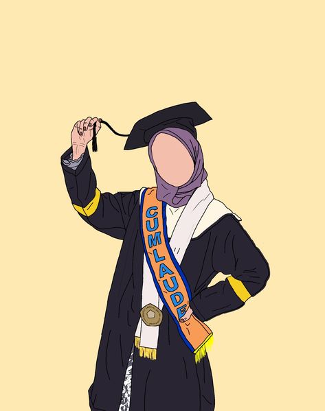 Graduation Cartoon Art Illustration, Graduation Cartoon Art, Niqab Cartoon, Graduation Cartoon, Diy Graduation Gifts, Graphic Design Collection, Islamic Cartoon, Muslim Outfits Casual, Caligraphy Art