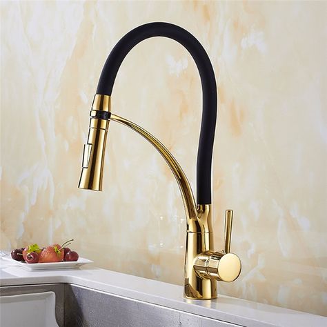 Special Kitchen Faucet Gold Metal and Black Rubber Kitchen Tap Kitchen Faucet Gold, Gold Kitchen Faucet, Brass Kitchen Sink, Brushed Nickel Kitchen Faucet, Modern Kitchen Faucet, Gold Faucet, Black Kitchen Sink, Brass Kitchen Faucet, Black Kitchen Faucets