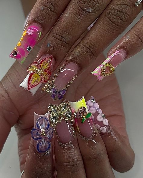 Cute Nails With Designs, Unique Nails Designs, Medium Long Nails, Dominican Nails, Spring Sets, Artistic Nails, Medium Nails, Hard Nails, Diy Acrylic Nails