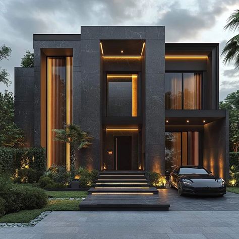 Beverly Hills Mansion Exterior, Nice Home Exterior, Modern Flat House, Dark Modern House Exterior, Modern Mansion Exterior, Linkedin Design, Dark Modern House, Modern Home Designs, Futuristic House