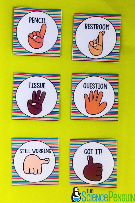 The Problems “Can I go to the bathroom?” “I need a Kleenex.” “I gotta sharpen my pencil.” A student’s hand is raised.  Does she need a pencil?  Does she need to use the restroom?  Or does she have trouble with a math problem? The Solution One of the best things I implemented in my classroom … Classroom Hand Signals, The Science Penguin, Science Penguin, Classroom Procedures, Hand Signals, Hand Gestures, Classroom Management Strategies, 2nd Grade Classroom, Class Management