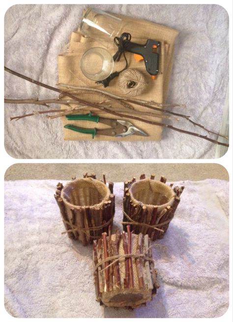 Pencil pots for my Friendly Forest classroom.  Materials: twigs from the garden, drinking glasses, hessian, hot glue and twine. #natural #classroom #teacherlife Woodland Classroom Theme Decor, Woodsy Classroom, Nature Themed Classroom Decor, Forest Classroom Theme, Forest Classroom Decor, Woodland Classroom Theme, Nature Classroom Theme, Garden Classroom Theme, Natural Classroom Decor