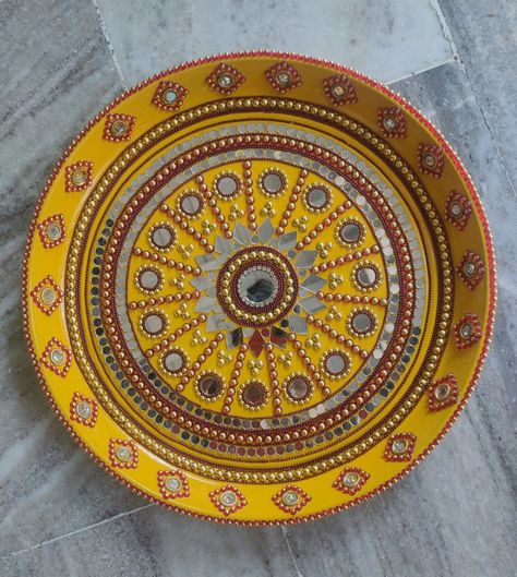 Arti Decoration, Arti Thali Decoration, Arti Thali, Lippon Art, Kalash Decoration, Aarti Thali, Puja Thali, Painted Mirror Art, Haldi Kumkum