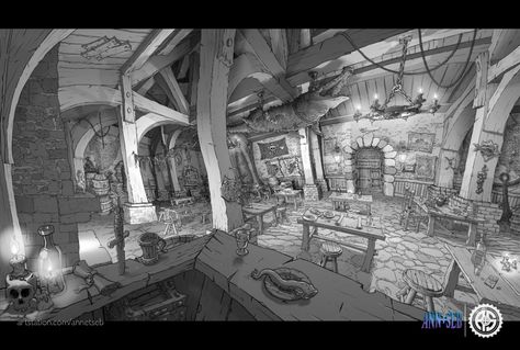 ArtStation - Tavern concept / Environment line art, ann&seb * Concept Environment, Ian Mcque, Interior Concept Art, Environment Sketch, Storyboard Ideas, Thumbnail Sketches, Bg Design, Base Model, 캐릭터 드로잉