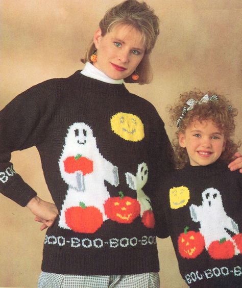 Halloween Knitting Patterns, Halloween Sweaters, Kids Sweater Pattern, Halloween Knitting, Crochet Pour Halloween, Tacky Sweater, Advanced Knitting, Mary Maxim, Halloween Traditions