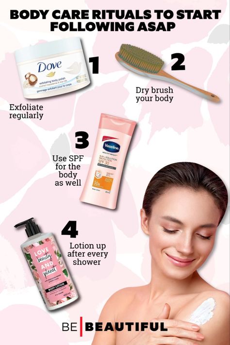 Body care rituals to follow Body Care Must Haves, Skin Home Remedies, Natural Face Pack, Quick Makeup Routine, Dresses Diy, Beauty Rituals, Quick Makeup, Perfect Skin Care Routine, Moisturizing Body Lotion