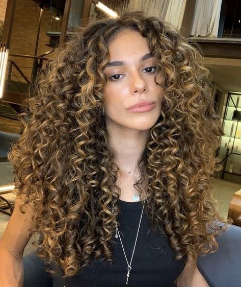 Trendy Curly Haircuts 2024: Short, Medium, Long Styles with Bangs Honey Brown Curls, Curly Hair Styling, Highlights Curly, Dyed Curly Hair, Natural Curly Hair Cuts, Highlights Curly Hair, Curly Hair Photos, Curly Haircuts, Hair Things