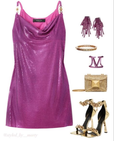 Versace Purple Dress, Versace Short Dress, Trendy Prom Dresses, Dress Polyvore, Versace Pink, Movie Inspired Outfits, Versace Dress, Versace Outfit, Sparkly Dress