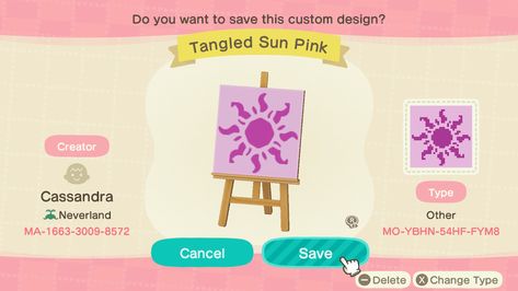 MA-1663-3009-8572 ACNH Acnh Sun Design, Tangled Animal Crossing, Acnh Flags, Tangled Sun, Ac Ideas, Acnh Inspiration, Animals Crossing, Crossing Sign, Pocket Camp