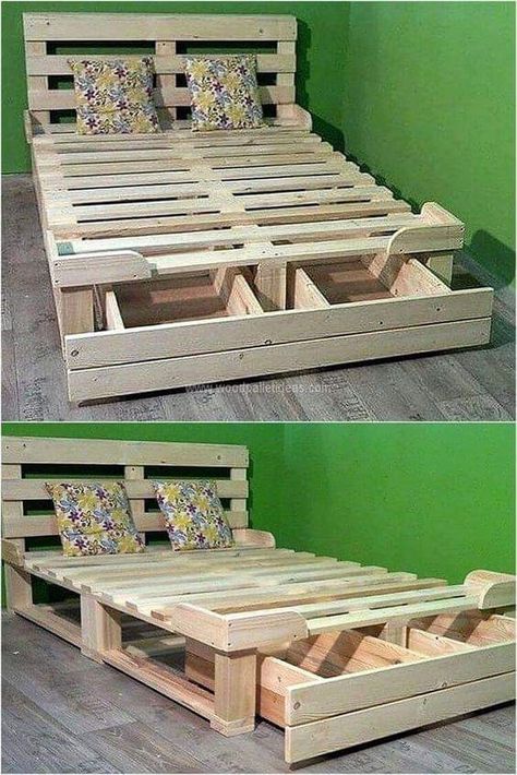 Wood Pallet Bed Frame, Wood Pallet Beds, Pallet Bed Frames, Shipping Pallet, Pallet Bed Frame, Design Ložnic, Diy Pallet Bed, Pallet Furniture Designs, Pallets Diy