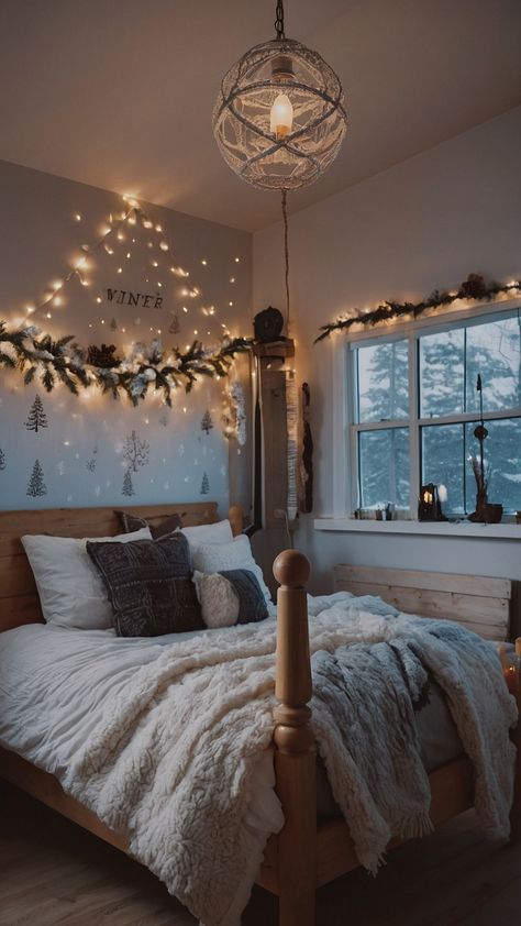 Transform your living space into a cozy winter room aesthetic with these DIY ideas Explore vintage vibes bohemian and rustic elements apartment living concepts farmhouse elegance and avant-garde inspiration Find inspiration for an eclectic and vibrant bedroom decor that exudes warmth and style Cozy Winter Bedroom Ideas, Winter Room Aesthetic, Winter Bedroom Aesthetic, Cozy Winter Room, Snow Room, Winter Room Decor, Vibrant Bedroom, Winter Room, Cozy Winter Decor