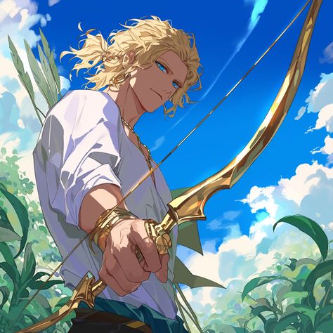 Blonde Character Design Male, Archer Oc, Elf Oc Male, Archer Male, Archer Aesthetic, Dragon Man, Archer Characters, Fantasy Props, Superhero Design