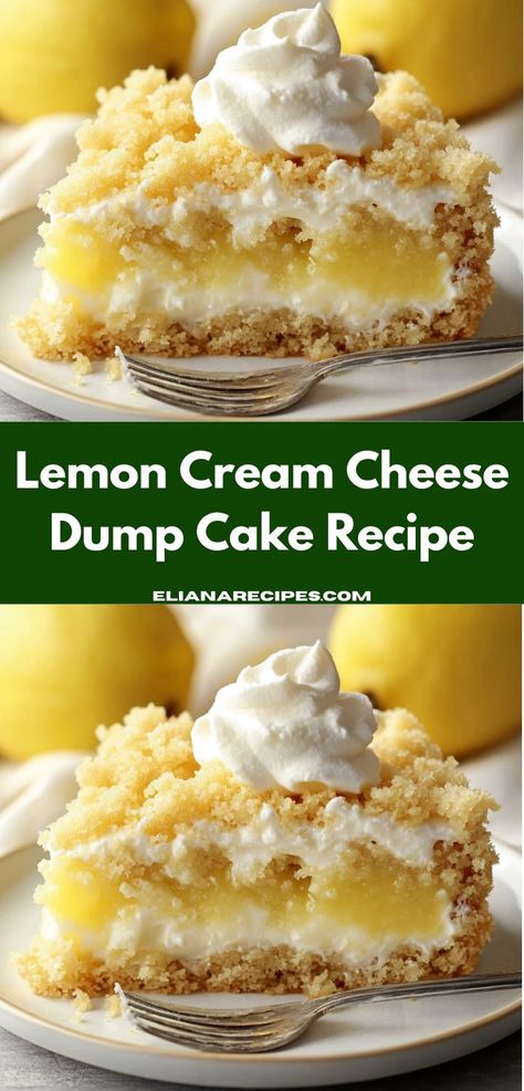 Looking for a delightful dessert? This Lemon Cream Cheese Dump Cake is a sensational treat that combines zesty lemon flavor with creamy richness, making it a perfect and easy dessert for family gatherings. Easy Lemon Dump Cake Recipes, Lemon Dump Cake With Cream Cheese, Lemon Dump Cake Recipes, Coffee Shop Cakes, Lemon Sheet Cake Recipe, Lemon Cream Cheese Dump Cake, Cream Cheese Desserts Easy, Lemon Cream Cheese Pound Cake, Dessert For Family