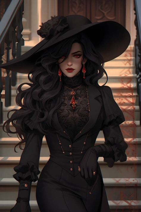 Vampire Queen Outfit, Gothic Queen Art, Royal Vampire Aesthetic, Dhampir Female, Female Vampire Hunter, Vampire Oc Female, Vampire Woman Art, Vampire Female, Victorian Vampire