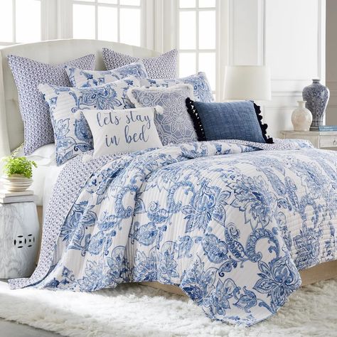 Bennett Floral Quilt Set - King Quilt And Two King Pillow Shams Blue - Villa Lugano By Levtex Home : Target Target Quilt, Blue Willow Decor, Willow Decor, Beach Bedrooms, Blue White Bedroom, Blue Bedspread, Blue Comforter Sets, White Bedroom Decor, King Pillow