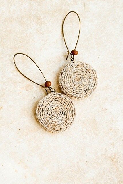 Natural Earrings, Hemp Jewelry, Diy Jewelry Unique, Fabric Earrings, Handmade Fashion Jewelry, Rustic Jewelry, Eco Friendly Jewelry, Handmade Jewelry Designs, Handmade Wire Jewelry