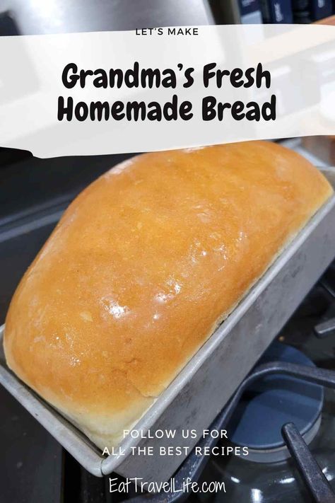 loaf of bread in loaf pan, golden brown Copycat Great Harvest Bread Recipes, Bread Loaf Recipes Homemade, Great Harvest White Bread Recipe, Yeast Loaf Bread Recipes, Fresh Homemade Bread, Grandma Sycamore Bread Copycat, Old Fashion Bread Recipe, Big Batch Bread Recipe, Vintage Bread Recipes