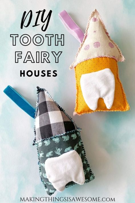 Make the cutest Tooth Fairy house to hang on your kiddos door to remind you that the tooth fairy is coming tonight. Plus it makes easy access to those little baby teeth. It's a good thing! #toothfairy #toothfairyhouse #DIYtoothfairyhouse #toothfairyideas #toothhouse #toothpillow #toothfairypillow #DIYtoothfairy #toothfairyfun Diy Tooth Fairy Ideas, Tooth Fairy Pillow Pattern Free, Tooth Fairy House, Tooth Fairy Pillow Pattern, Kids Bedroom Door, Sewing Online, Diy Tooth Fairy, Felt Toys Patterns, Diy Teething