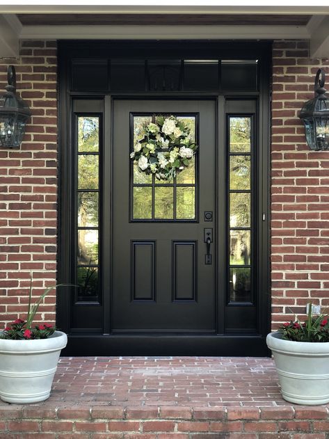 Pvc Front Doors, Front Entry Decor, Black Entry Doors, Black Exterior Doors, Wrought Iron Front Door, Glass Hardware, Front Door Styles, Fiberglass Front Door, Custom Front Doors