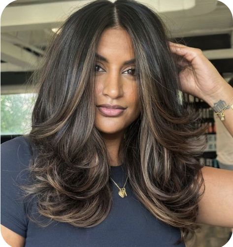 Brown Hair Balayage Latina, Hair Color For Middle Eastern Women, Dark With Light Highlights, Dark Hair Front Highlights, Brown Hair Colors To Hide Grey, Best Hair Color For Black Hair, Long Coarse Hair Styles For Women, Melted Balayage Brunettes, Face Framing Lowlights Dark Brown