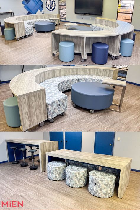 Notre Dame Catholic School STEM Lab is designed uniquely to inspire young learners to make, create, and serve. #MiEN #schooldesign #learningspaces #learningenvironments #teachers #students #classroom #makerspace #innovation #schoolfurniture #cafeteria #design #teacherengagement #library #mediacenter Classroom Makerspace, Innovative School Design, Cafeteria Design, Smart School House, Stem Lab, Smart School, Space Projects, Learn Crafts, Catholic School