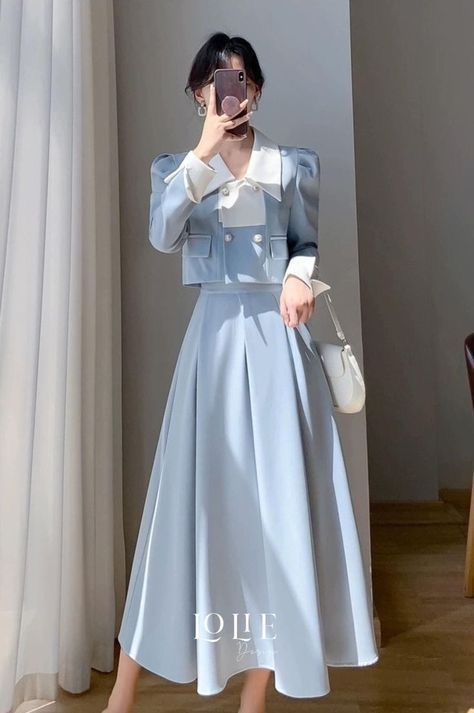 Elegant Korean Dress, فستان زهري, Modest Girly Outfits, Neat Casual Outfits, Simple Style Outfits, Best Winter Outfits, Fancy Dress Outfits, Fashion Sketches Dresses, Fashion Top Outfits