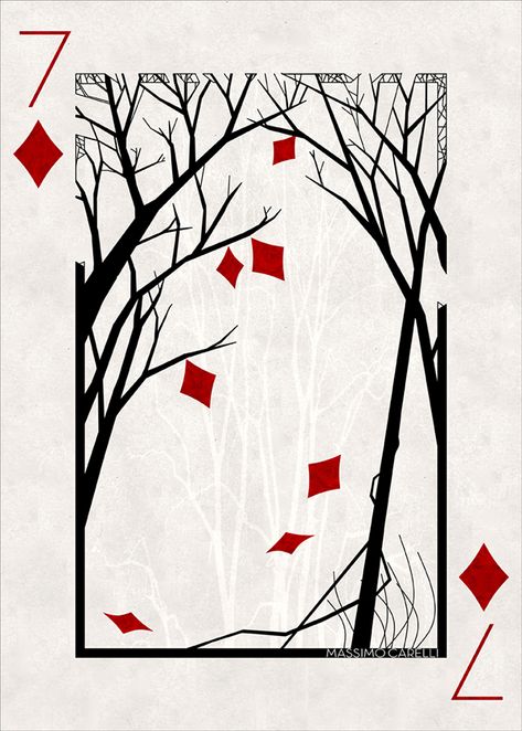 7 Of Diamonds Playing Card, Cards Drawing Poker, Playing Card Crafts, Unique Playing Cards, Custom Playing Cards, Playing Cards Art, Playing Cards Design, 카드 디자인, Card Tattoo