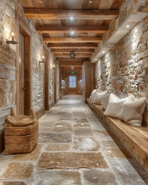 Ashley Stark Kenner (@ashleytstark) • Instagram photos and videos Stone Hallway, Hallway Design Ideas, How To Start Painting, Rustic Hallway, Diy Pallet Furniture Bedroom, Hallway Colours, Narrow Hallway Decorating, Earth Sheltered, Painting Walls