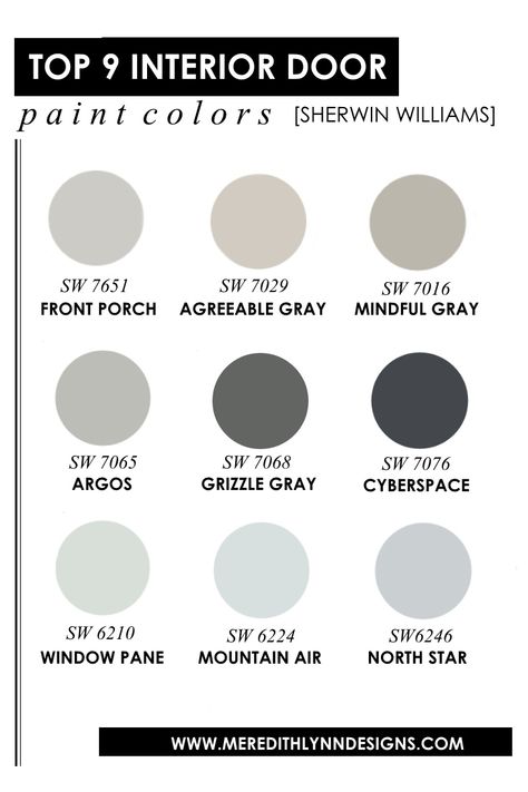 My Top 9 Paint Colors for painting your interior doors! Easy, affordable way to transform the rooms in your home. Colored Interior Doors Gray Walls, 2023 Interior Door Colors, Gray Interior Front Door, Slate Interior Doors, Small House Interior Door Color, Best Gray Paint For Interior Doors, Interior Garage Entry Door Paint Colors, Repose Gray Interior Doors, Blue Gray Doors Interior