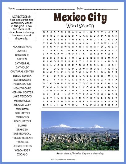 Free Printable Mexico City Word Search Mexico Worksheets For Kids, Free Word Search Puzzles, Free Printable Word Searches, Word Search Puzzles Printables, Puzzle Worksheet, Free Word Search, Spanish Classroom Activities, Free Printable Puzzles, Spanish Curriculum