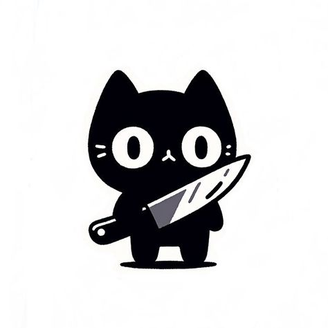 Black Fluffy Cat Drawing, Black Cat Chibi, Ghost Cat Drawing, Black Cats Aesthetic, Cat App Icon, Cat Icons Aesthetic, Chibi Cats, Knife Cat, Kawaii Cat Drawing