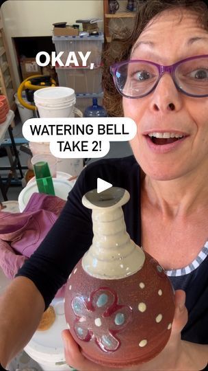 1.7K views · 67 reactions | Watering bell 2.0! Place your bets…will it work??? 😬😬😬 

#wheelthrowing #pottery #ceramics #handmade #clay #wheelthrownpottery #wheelthrown  #potterywheel #potteryteacher #pottersofinstagram #stoneware #instapottery #potterystudio #wheelthrownceramics #potter #ceramicstudio #potterylife #potterylove #handmadeceramics #madskillspotteryapprenticeship #ceramicsofinstagram #clayartist #potterytutorial #amythepotter #womanpotter #femalepotter #throwlikeagirl | Amy Palatnick Wheelthrowing Pottery, Watering Bell, Throw Like A Girl, Place Your Bets, Wheel Thrown Ceramics, Wheel Throwing, Wheel Thrown Pottery, Pottery Ceramics, Ceramic Studio