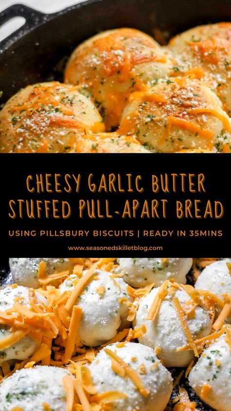 Garlic Bread Bites With Biscuits, Garlic Cheese Bread Pull Apart, Cheese Stuffed Biscuits Garlic Butter, Pillsbury Biscuit Pull Apart Bread, Pillsbury Country Biscuit Recipes, Cheesy Pull Apart Bread Biscuits, Pull Apart Cheesy Bread, Cheesy Garlic Pull Apart Bread, Pillsbury Biscuit Recipes