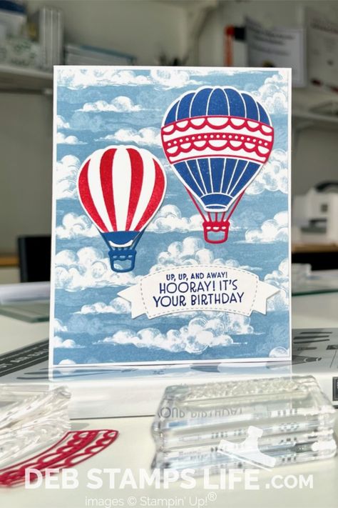 Stampin' Pretty Pals Paper Crafting Sunday! Stampin Up Hot Air Balloon Cards, Sunburst Cards, Balloon Cards, Balloon Card, Civil Air Patrol, Stampin Pretty, Life Friends, Card Techniques, Hot Air Balloons