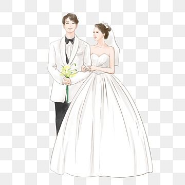 Happy Woman Drawing, Bride And Groom Drawing, Bride And Groom Illustration, Bride Watercolor, Bride And Groom Cartoon, Wedding Png, Bride To Be Balloons, Wedding Dress Suit, Husband And Wife Love