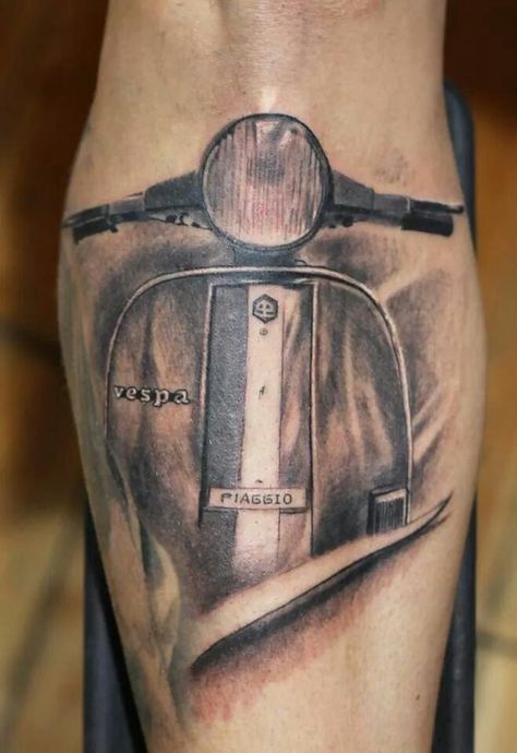 Vespa tattoo Vespa Tattoo Design, Ducati Tattoo, Hooligans Tattoo, Scooter Tattoo, Vespa Tattoo, Lml Vespa, Skinhead Tattoos, Engine Tattoo, Italian Tattoos