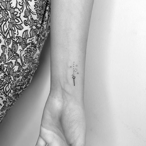 Magic Tattoos, Wand Tattoo, Hp Tattoo, Wand Magic, Minimal Tattoos, Explore Tattoo, Tattoos For Women Half Sleeve, Magic Tattoo, Small Girl Tattoos