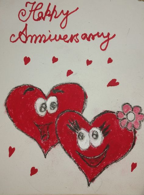 Happy Anniversary Drawings, Anniversary Drawings For Parents, Wedding Anniversary Drawing, Diy Anniversary Cards For Parents, Gift Card Drawing, Anniversary Drawing, Happy Anniversary Gift, Happy Aniversary, Diy Anniversary Cards