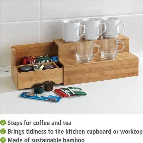 WENKO Storage Container, Small Coffee Caddy for Kitchen Counter, Station, Tea Bag Holder, 13 x 6.7 x 5.9 in Tee Organisation, Thieves Tea, Tea Cup Storage, Tea Bag Storage, Cow Kitchen, Tea Organization, Wooden Tea Box, Tea Station, Tea Bag Organizer