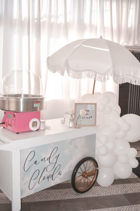 Cloud Theme Party Ideas, Dreamy Party Theme, Cloud Nine Party Food, Cloud Candy Table, Cloud Nine Bday Party, On Cloud Nine Table Decor, Cloud Nine Dessert Table, Cotton Candy Baby Shower Ideas, Cloud Theme Baby Shower Cake