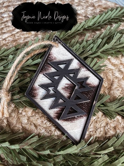 Cowhide Ornaments, Cowhide Ideas, Western Crafts Diy, Western Christmas Tree Ornaments, Western Ornaments, Western Christmas Decorations, Laser Creations, Western Christmas Tree, Future Christmas